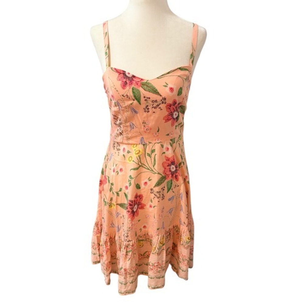 Old Navy Peach Floral Size Small Smocked Back Ruffle Hem Sun Dress - Picture 2 of 11